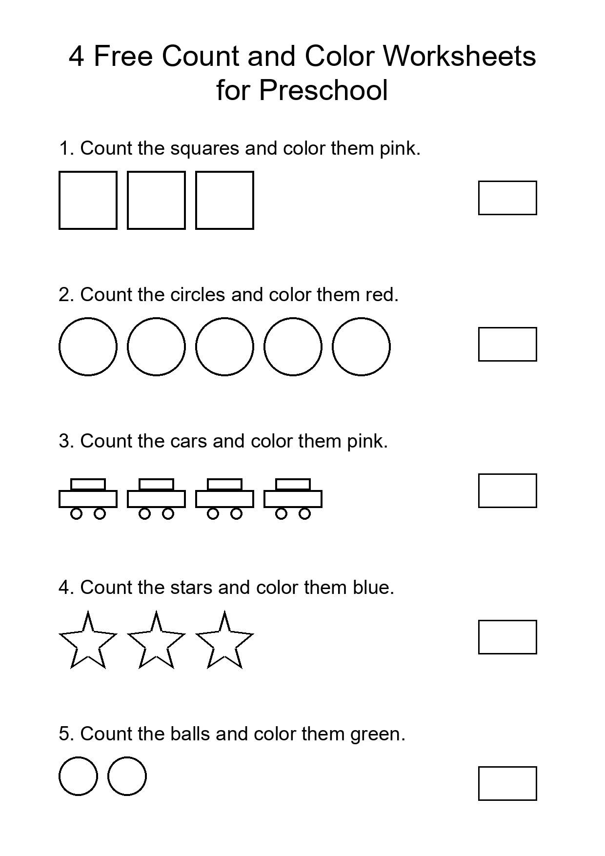4 Free Count and Color Worksheets for Preschool