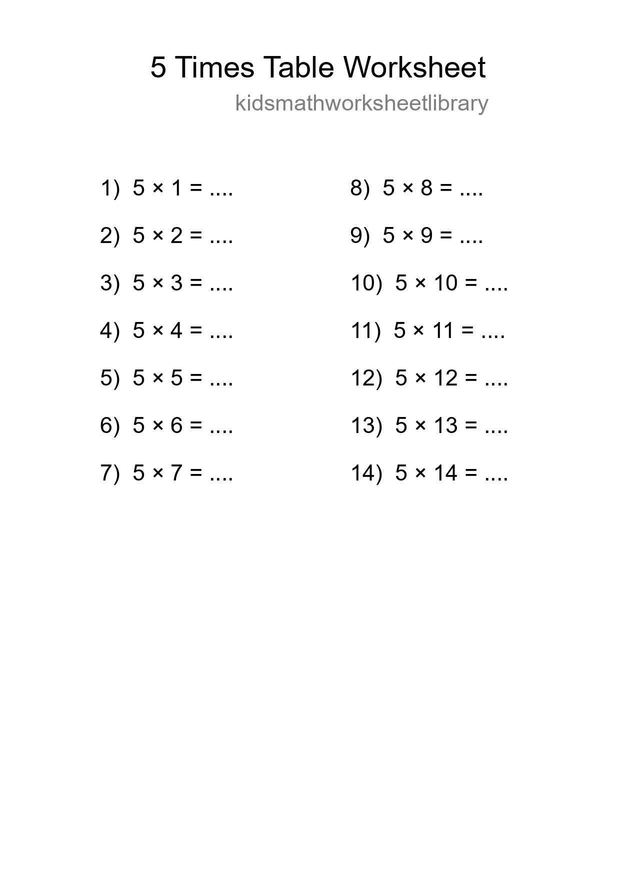5 Times Table Worksheet For Grade 2 - Part 141