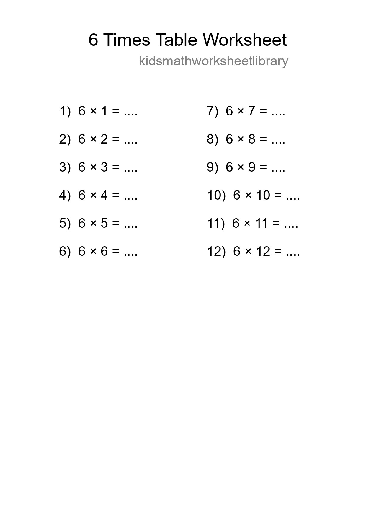 6 Times Table Worksheet For Grade 3 With Answers - Part 130