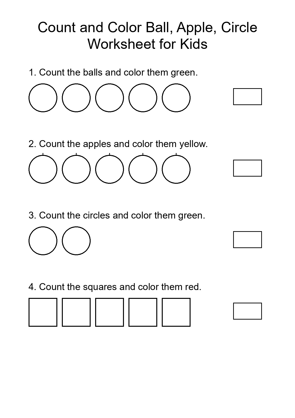 Count and Color Ball, Apple, Circle Worksheet for Kids