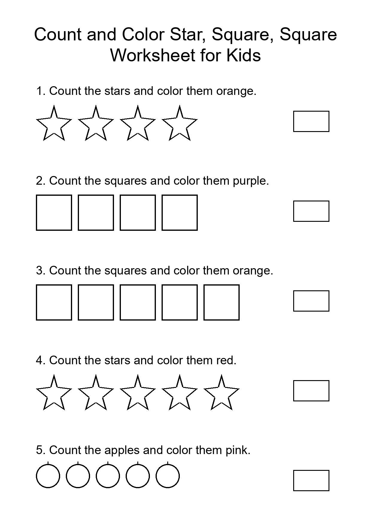 Count and Color Star, Square, Square Worksheet for Kids