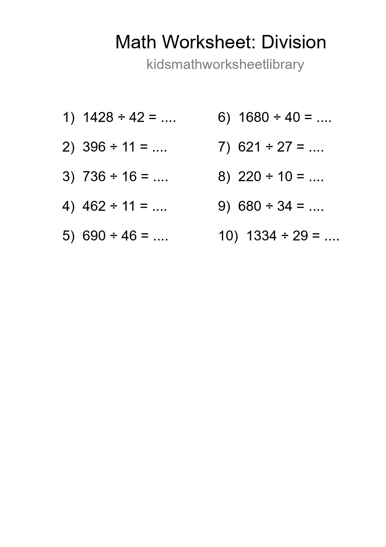 Free 10 Division Math Worksheet For Grade 2 - Part 224