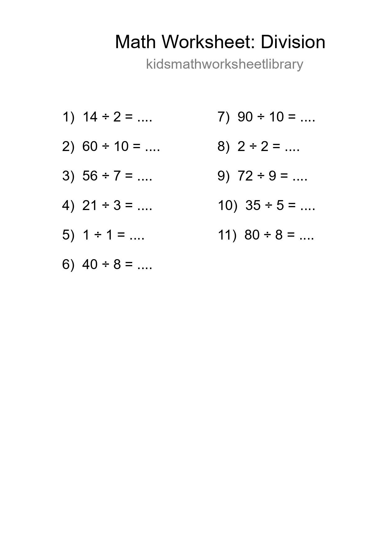 Free 11 Division Math Worksheet For Grade 1 - Part 147