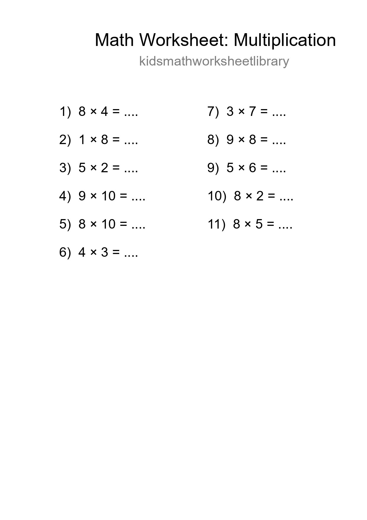 Free 11 Multiplication Math Worksheet For Grade 1 - Part 139