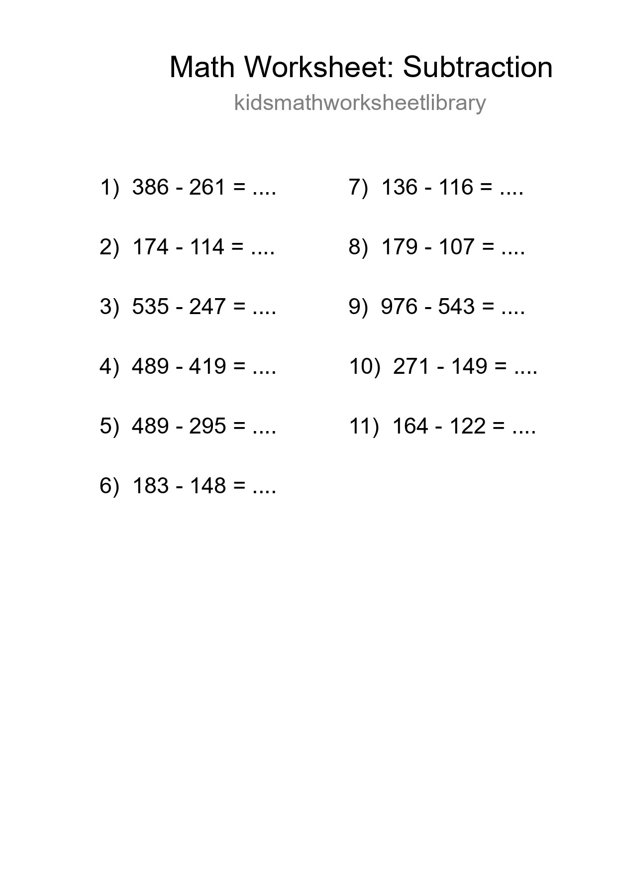Free 11 Subtraction Math Worksheet For Grade 5 - Part 250