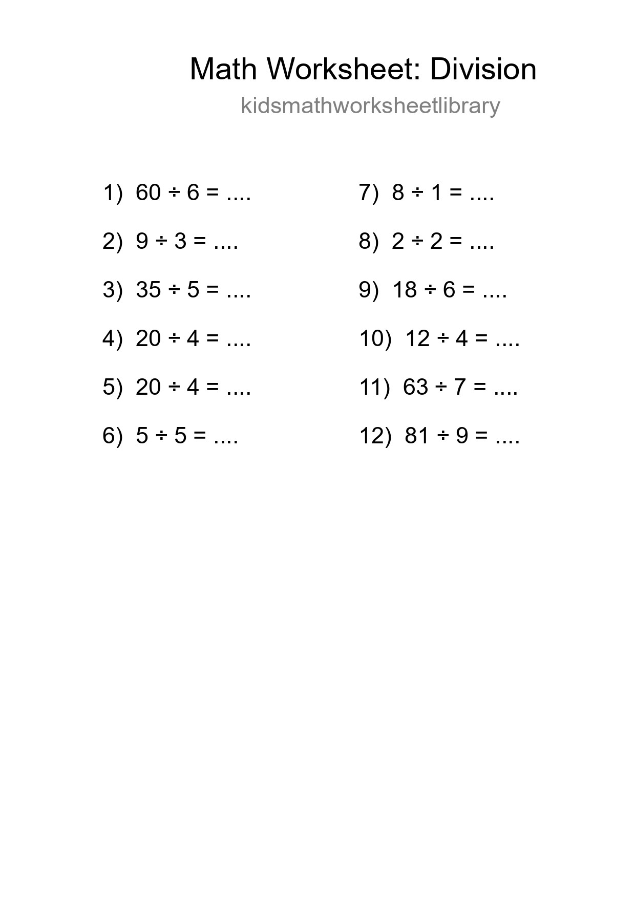 Free 12 Division Math Worksheet For Grade 1 With Answers - Part 191