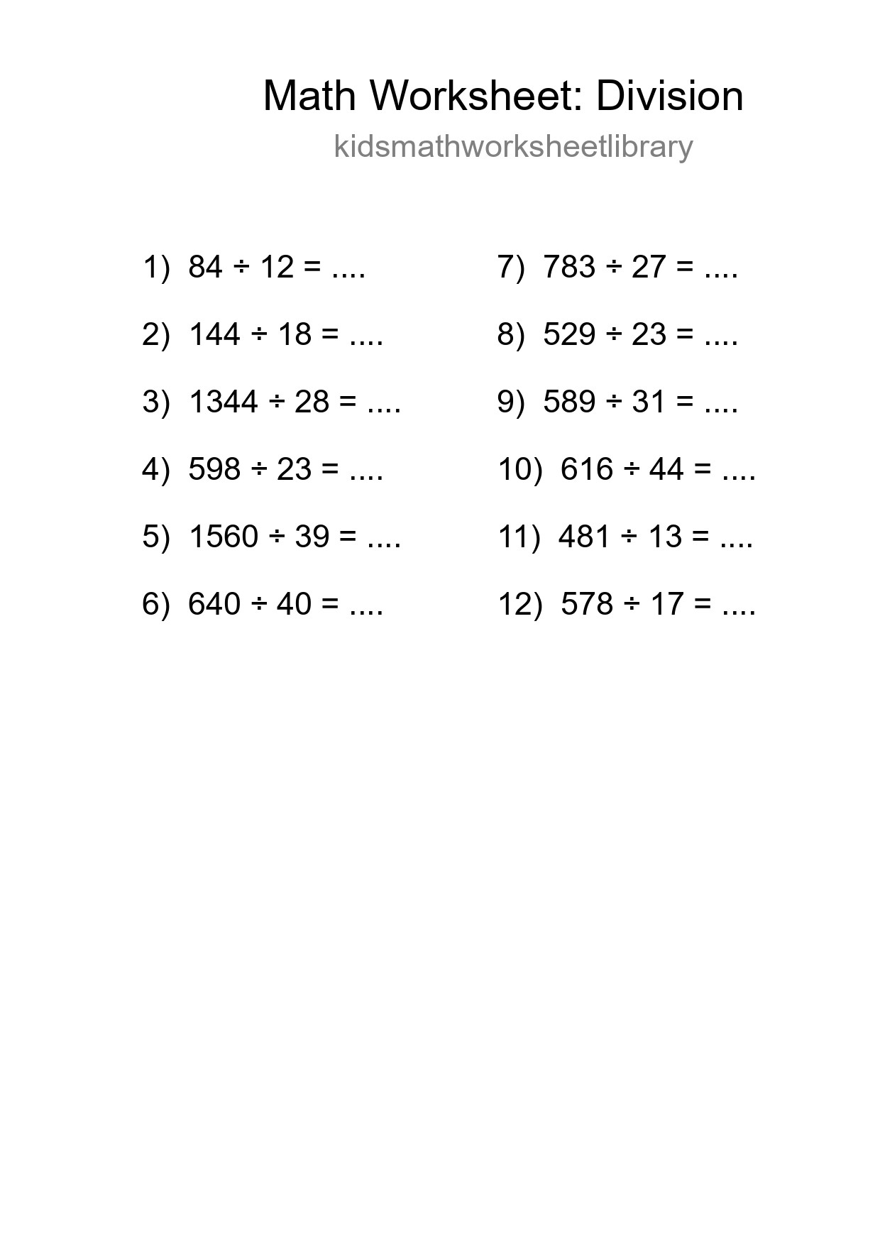 Free 12 Division Math Worksheet For Grade 2 - Part 213