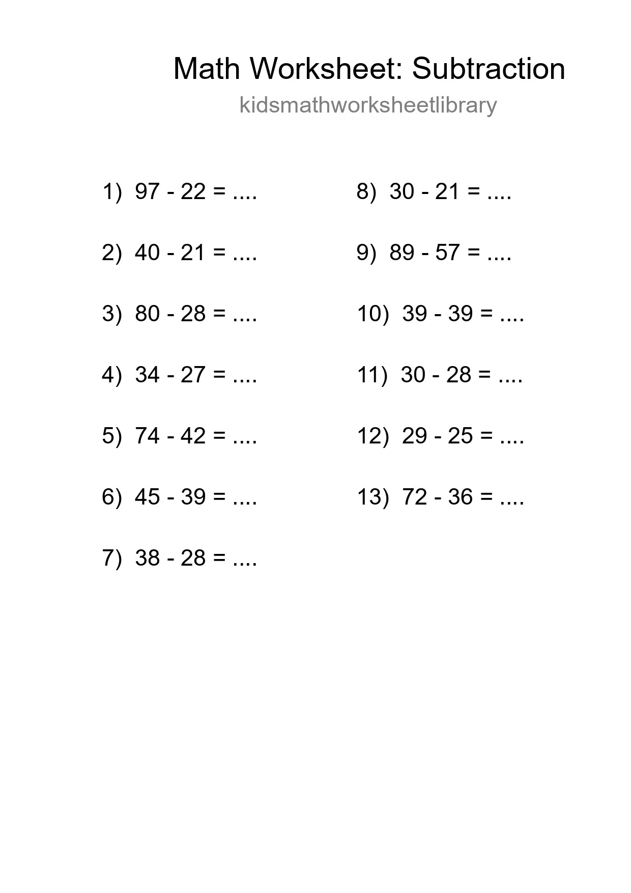 Free 13 Subtraction Math Worksheet For Grade 3 - Part 8