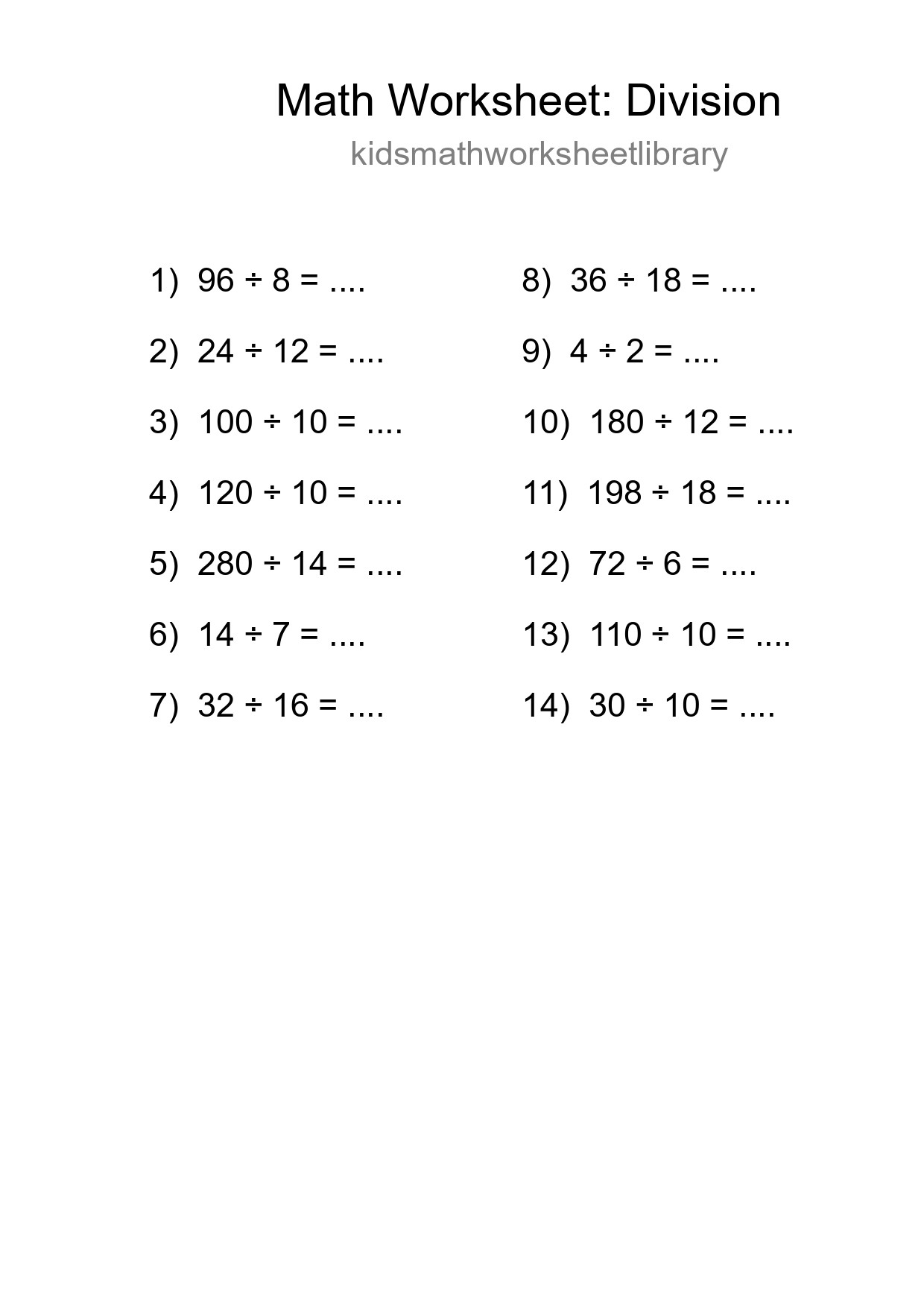 Free 14 Division Math Worksheet For Grade 2 With Answers - Part 15