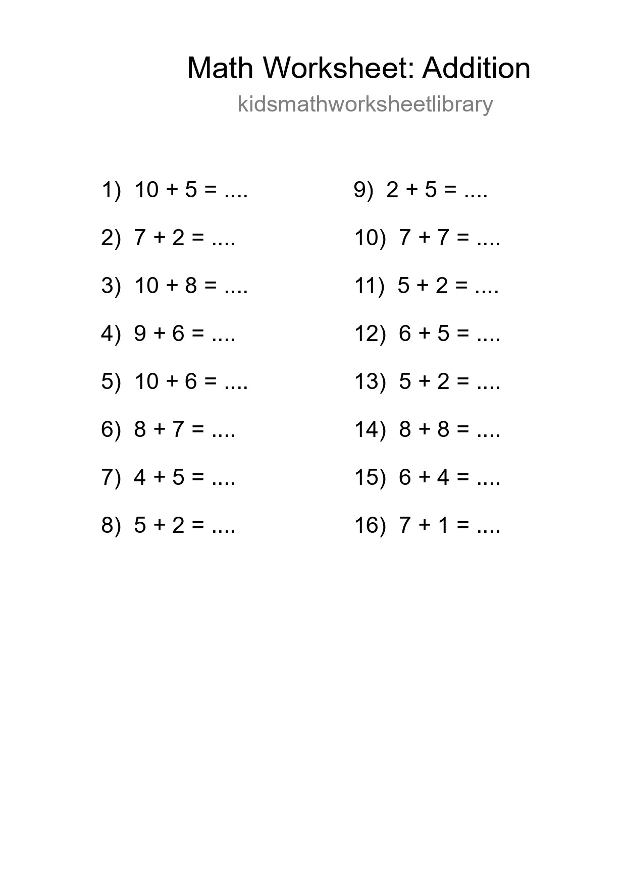 Free 16 Addition Math Worksheet For Grade 1 - Part 298
