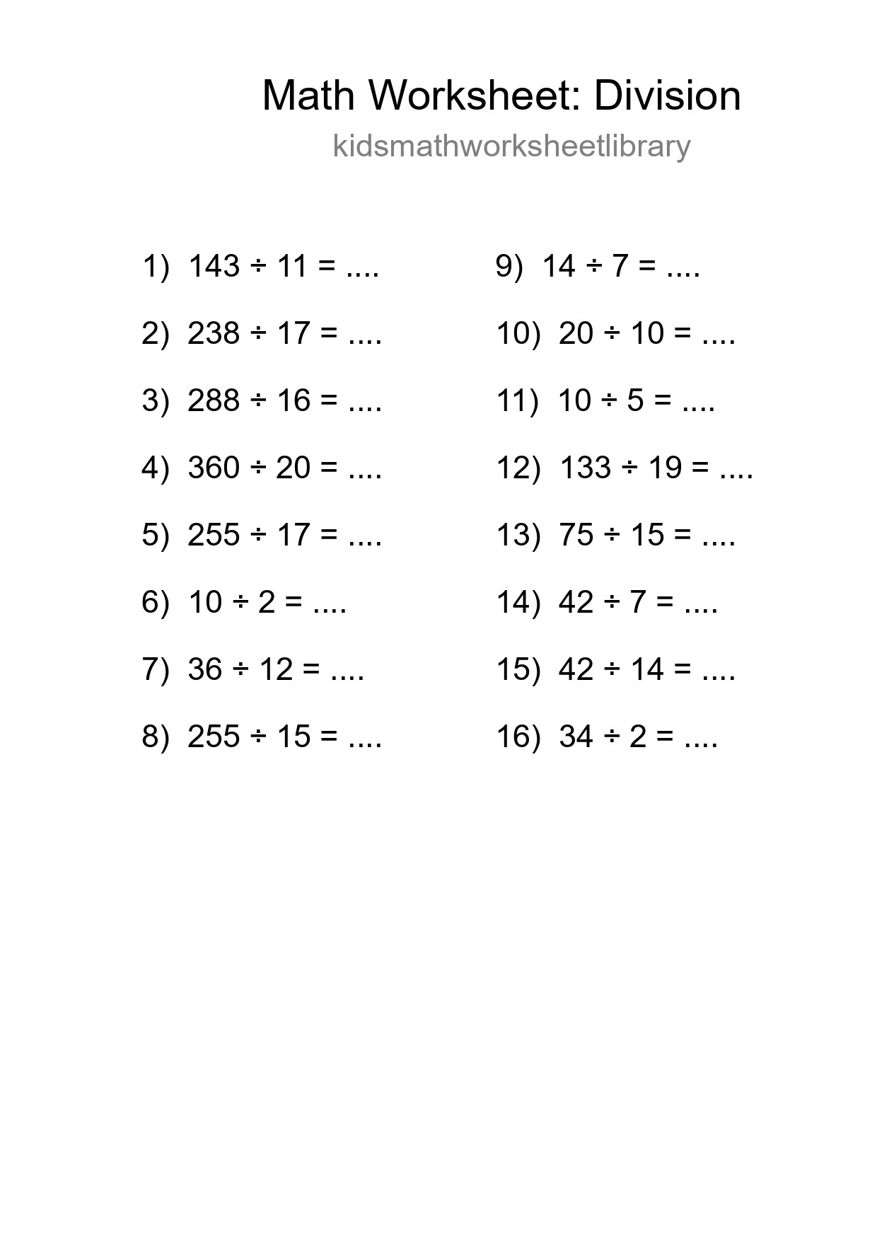 Free 16 Division Math Worksheet For Grade 2 With Answers - Part 70
