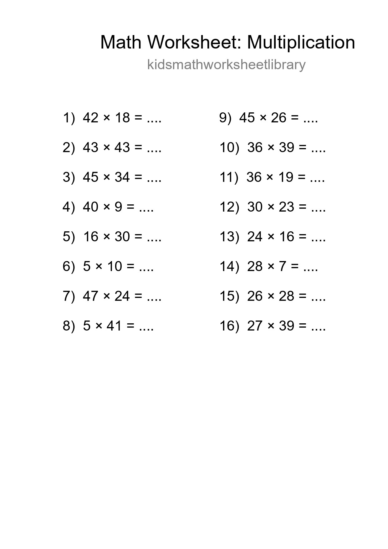 Free 16 Multiplication Math Worksheet For Grade 2 With Answers - Part 260