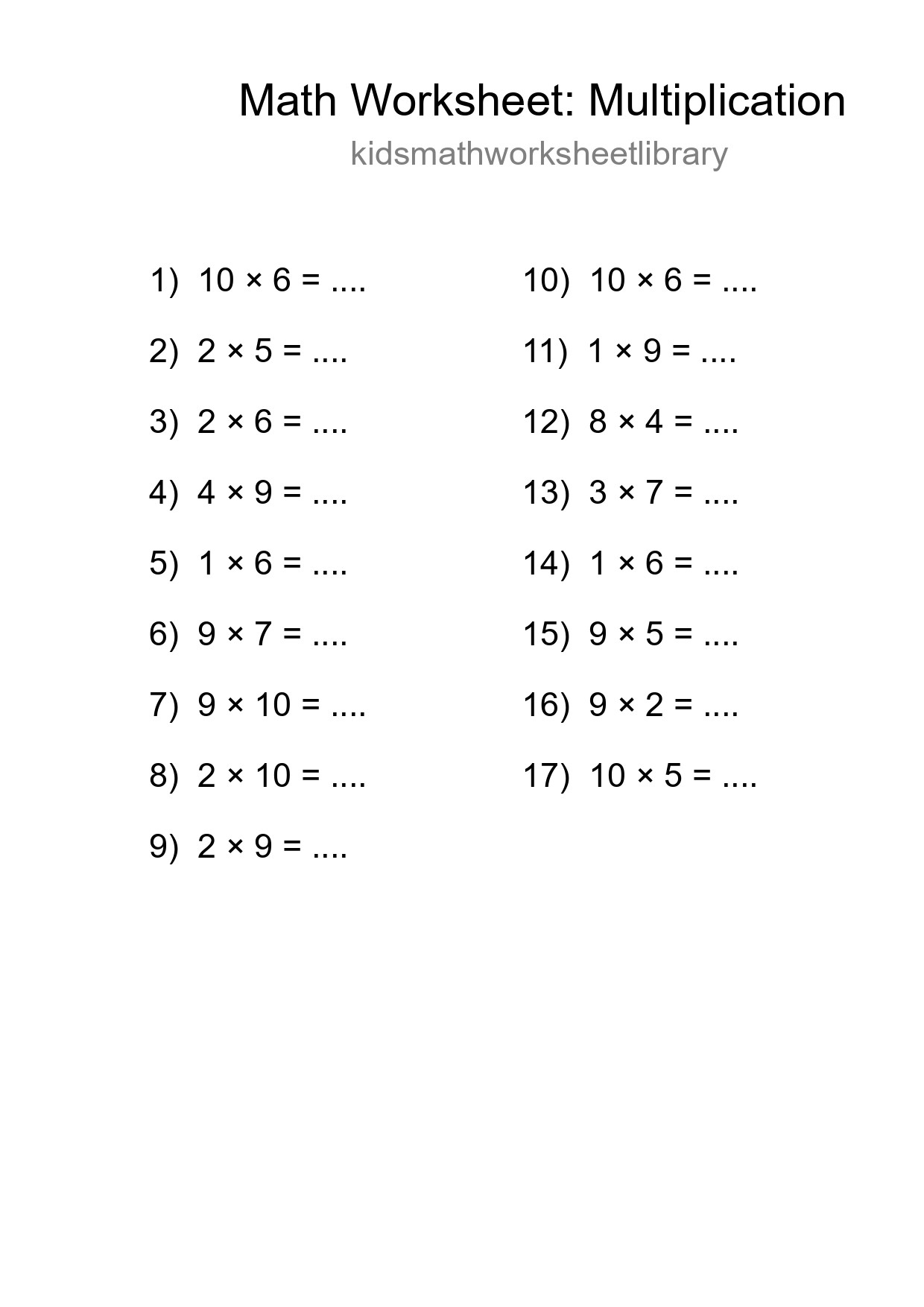 Free 17 Multiplication Math Worksheet For Grade 1 - Part 183