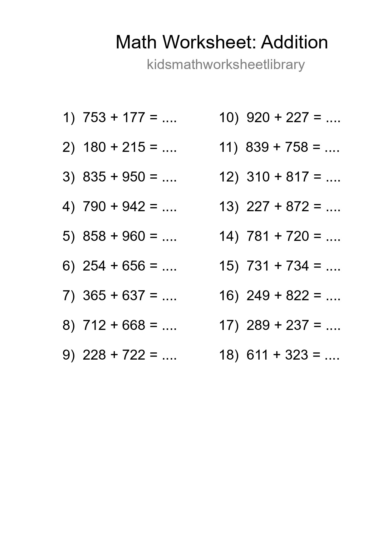 Free 18 Addition Math Worksheet For Grade 5 - Part 177
