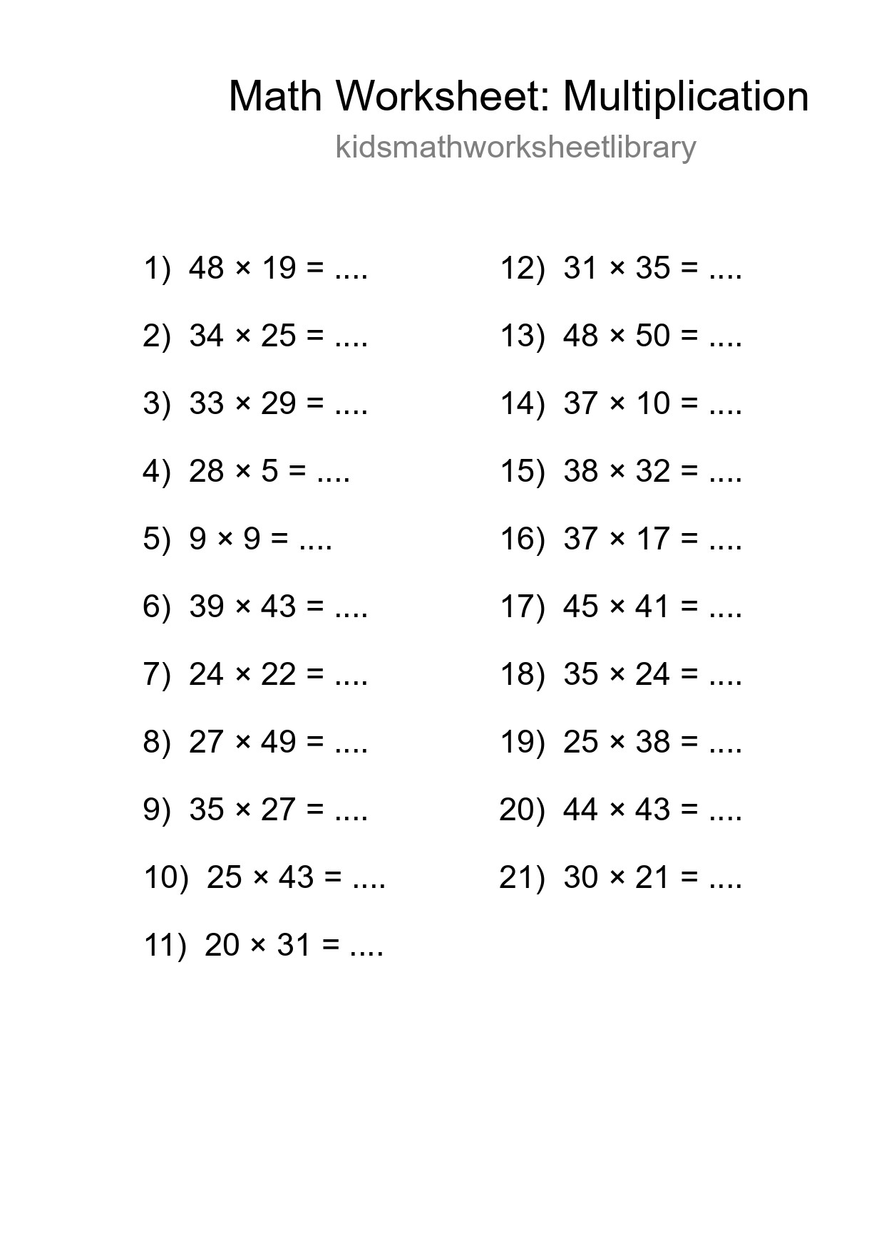Free 21 Multiplication Math Worksheet For Grade 2 - Part 73