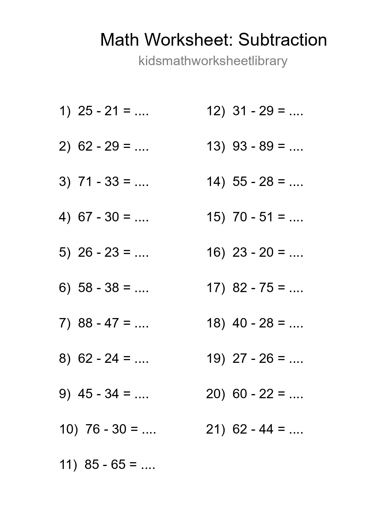 Free 21 Subtraction Math Worksheet For Grade 3 - Part 63