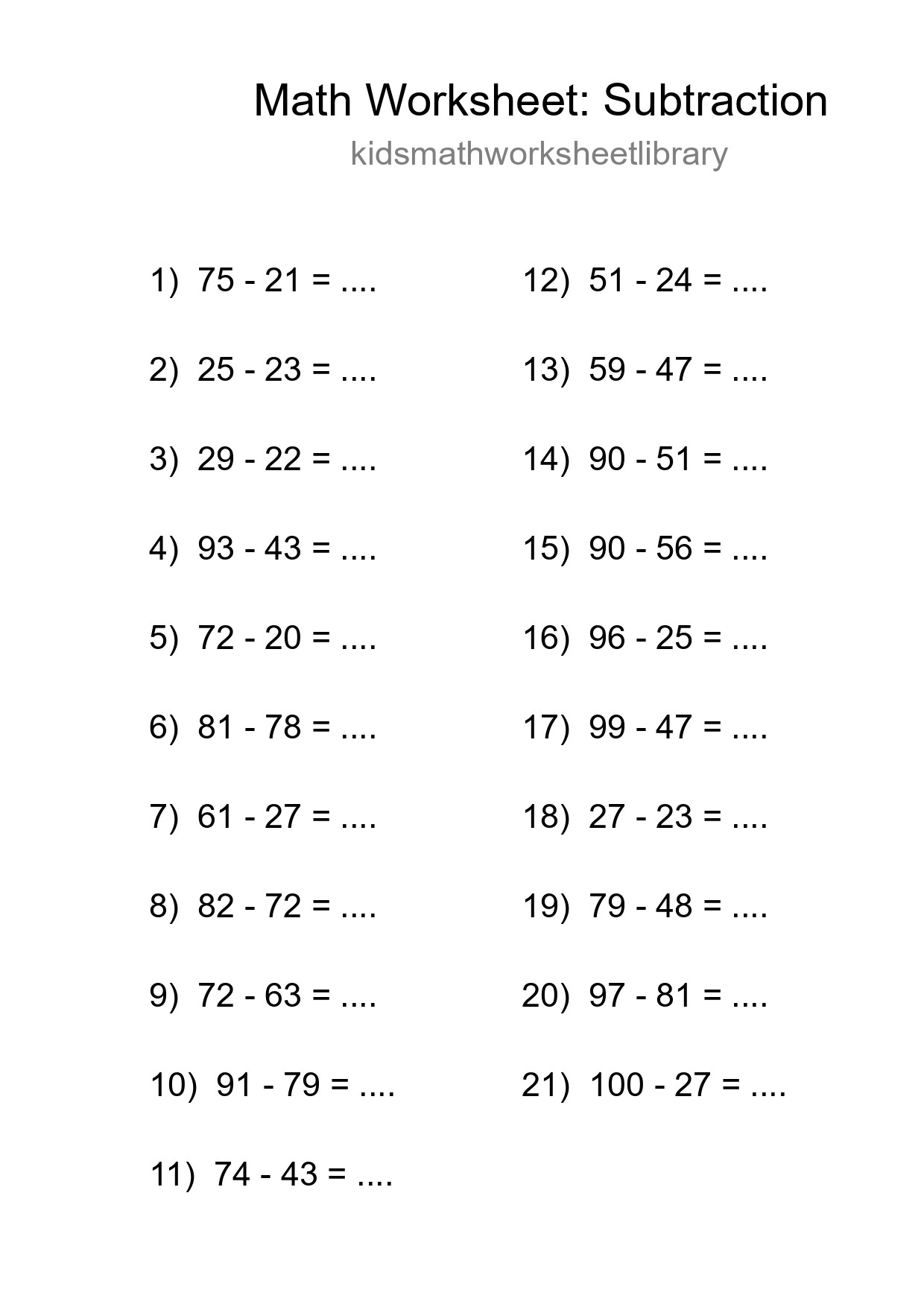 Free 21 Subtraction Math Worksheet For Grade 3 With Answers - Part 261