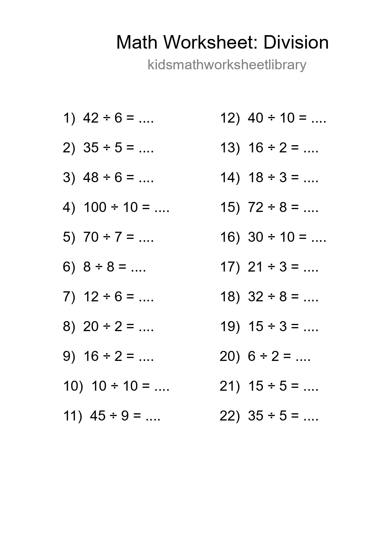 Free 22 Division Math Worksheet For Grade 1 - Part 268