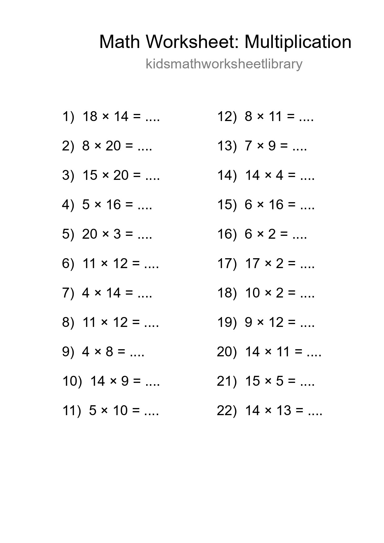 Free 22 Multiplication Math Worksheet For Grade 2 - Part 84