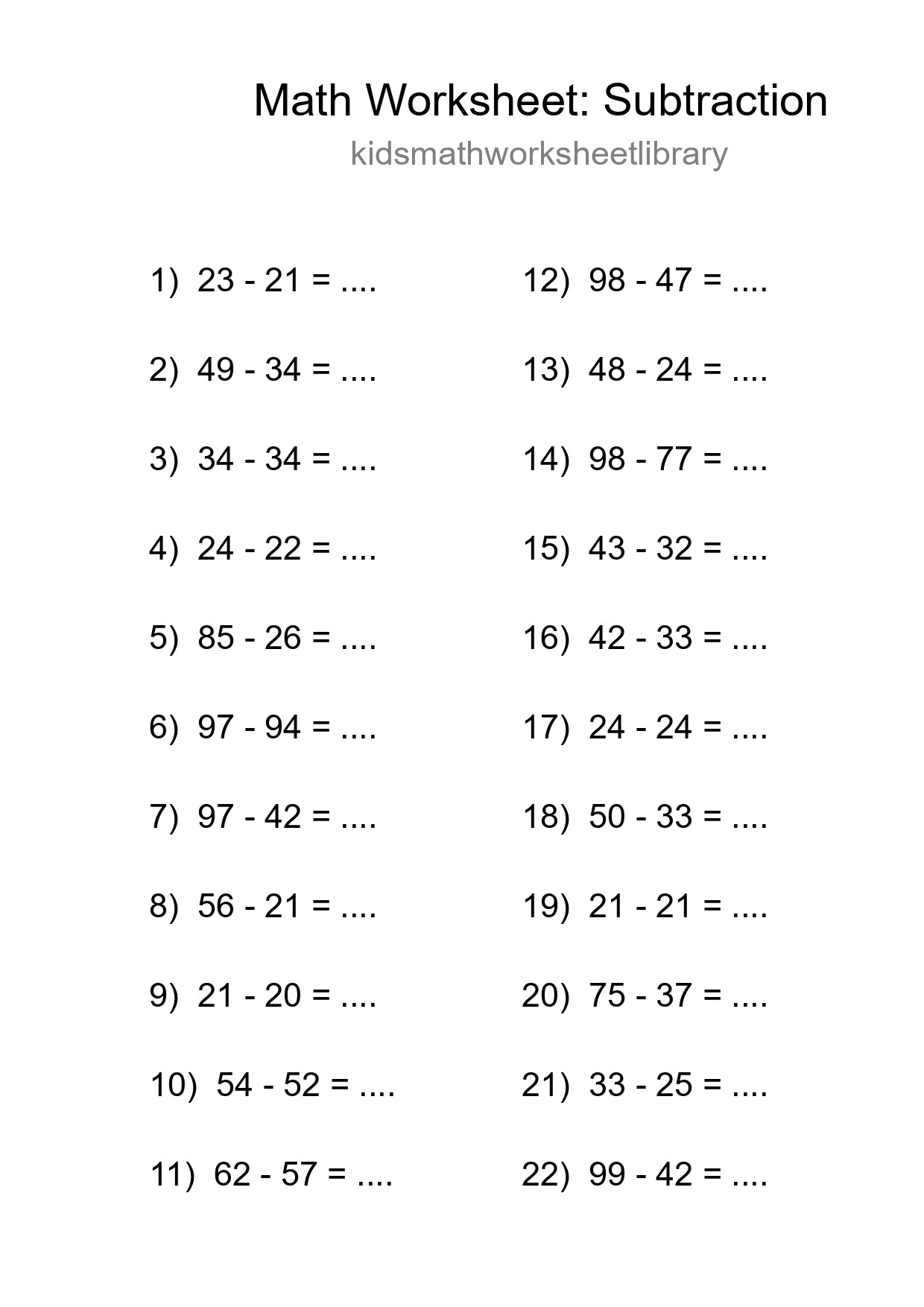 Free 22 Subtraction Math Worksheet For Grade 3 - Part 151