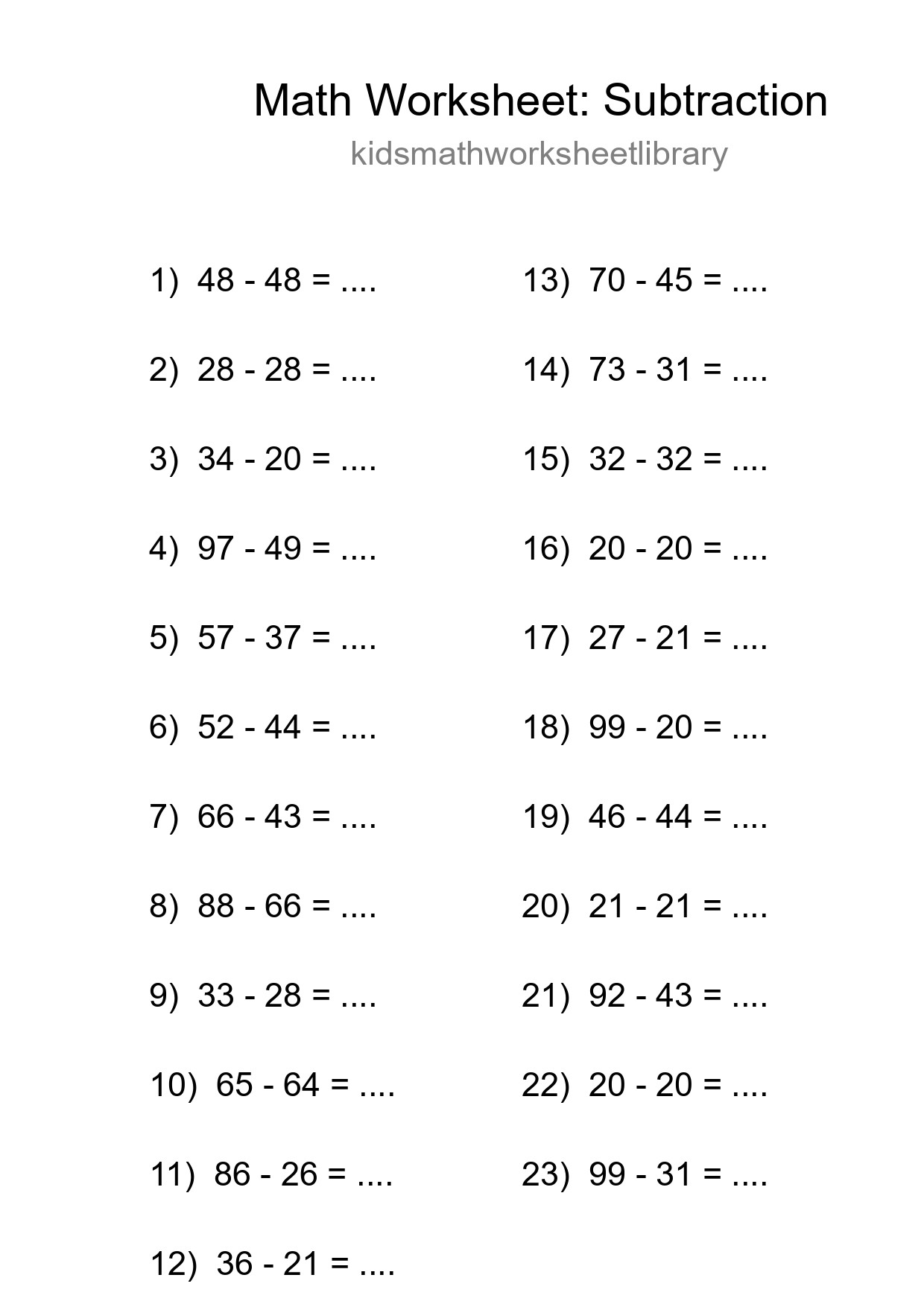 Free 23 Subtraction Math Worksheet For Grade 3 With Answers - Part 272