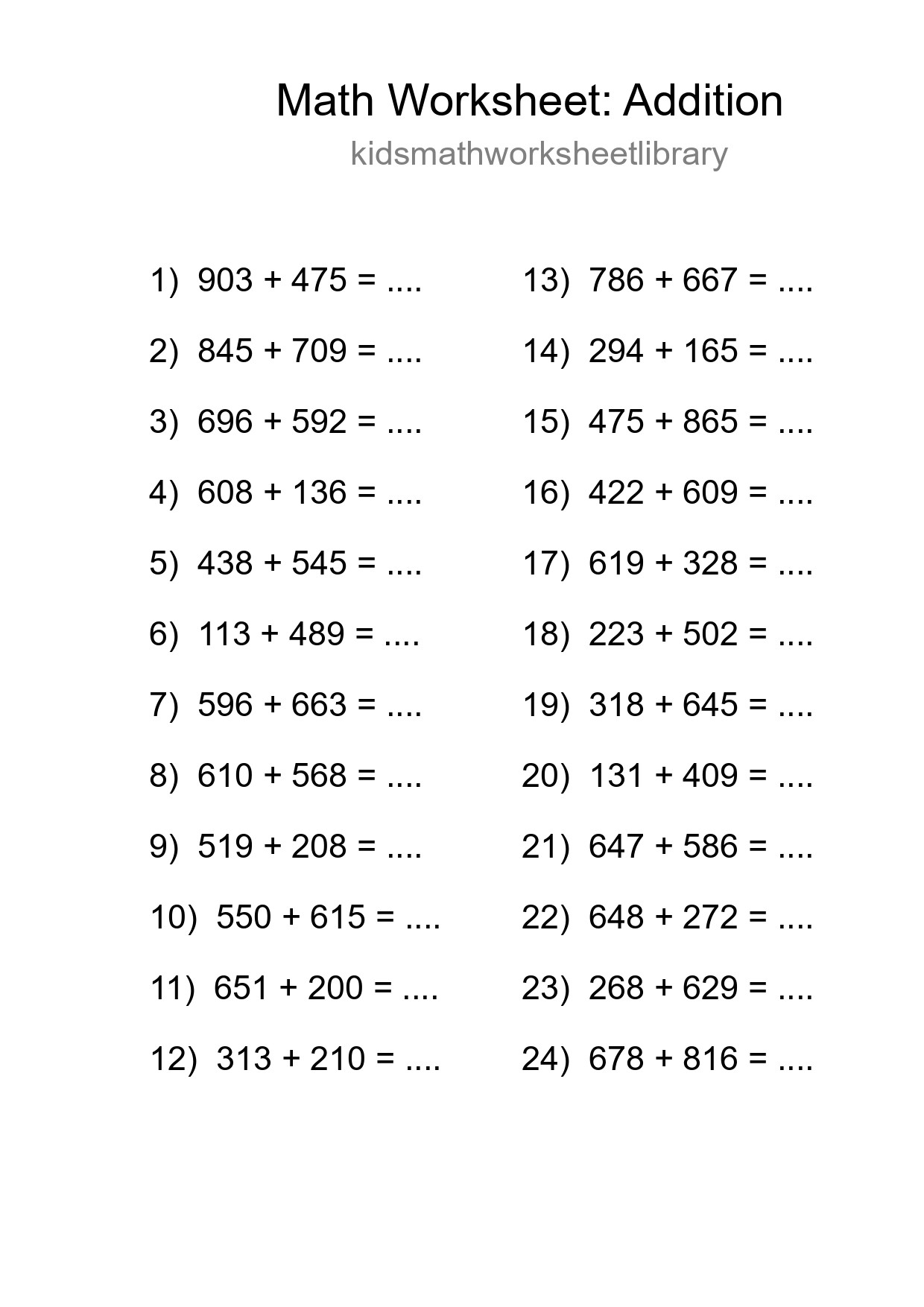 Free 24 Addition Math Worksheet For Grade 5 With Answers - Part 78