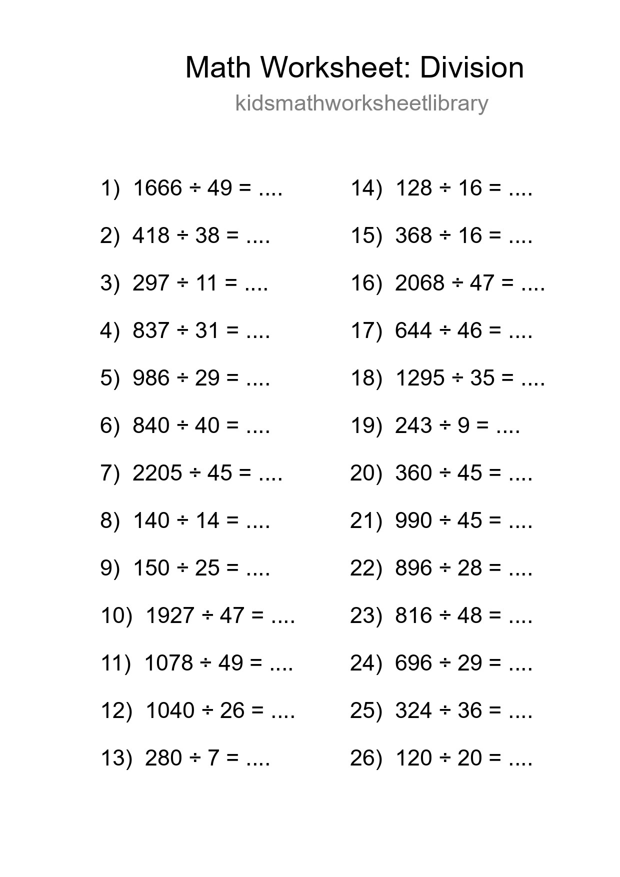 Free 26 Division Math Worksheet For Grade 2 - Part 125