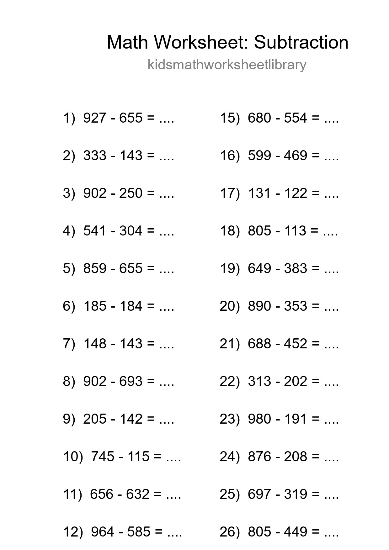 Free 27 Subtraction Math Worksheet For Grade 5 With Answers - Part 283