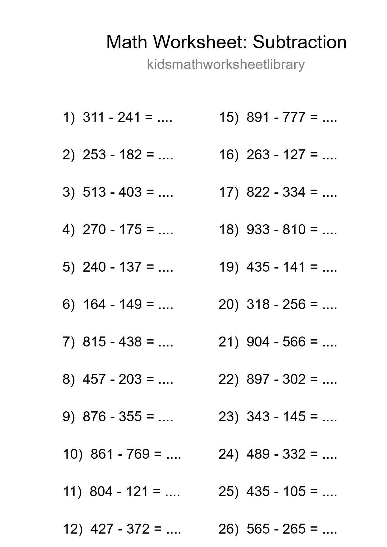 Free 28 Subtraction Math Worksheet For Grade 5 - Part 30