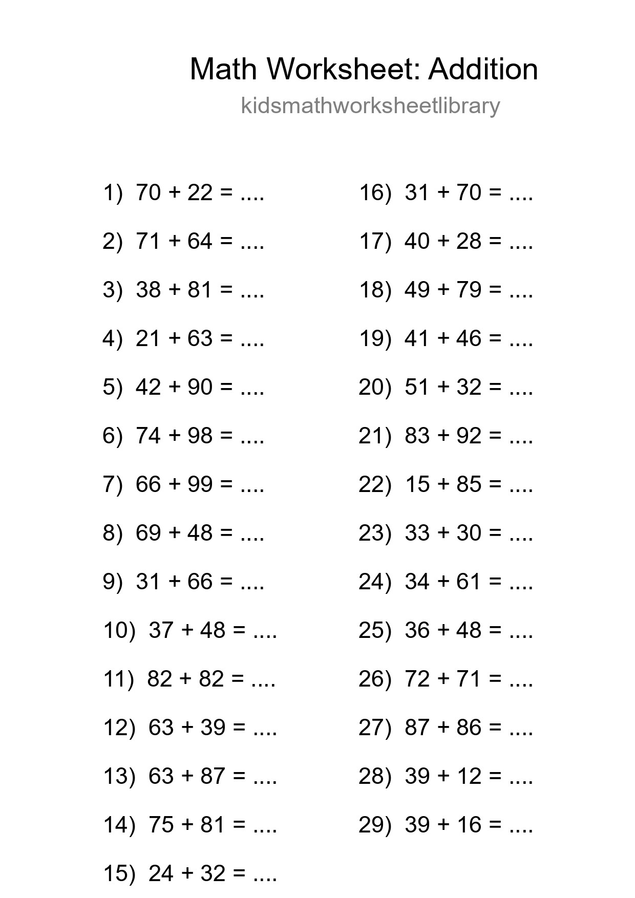 Free 29 Addition Math Worksheet For Grade 3 - Part 45