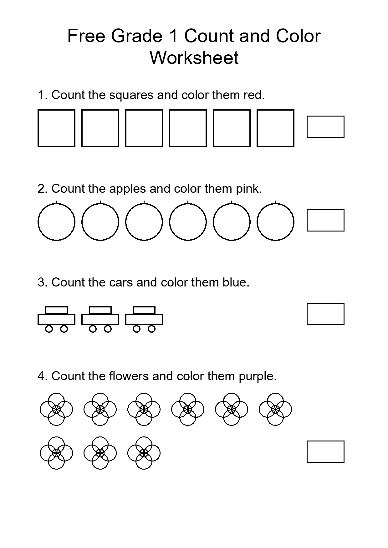 Free Grade 1 Count and Color Worksheet