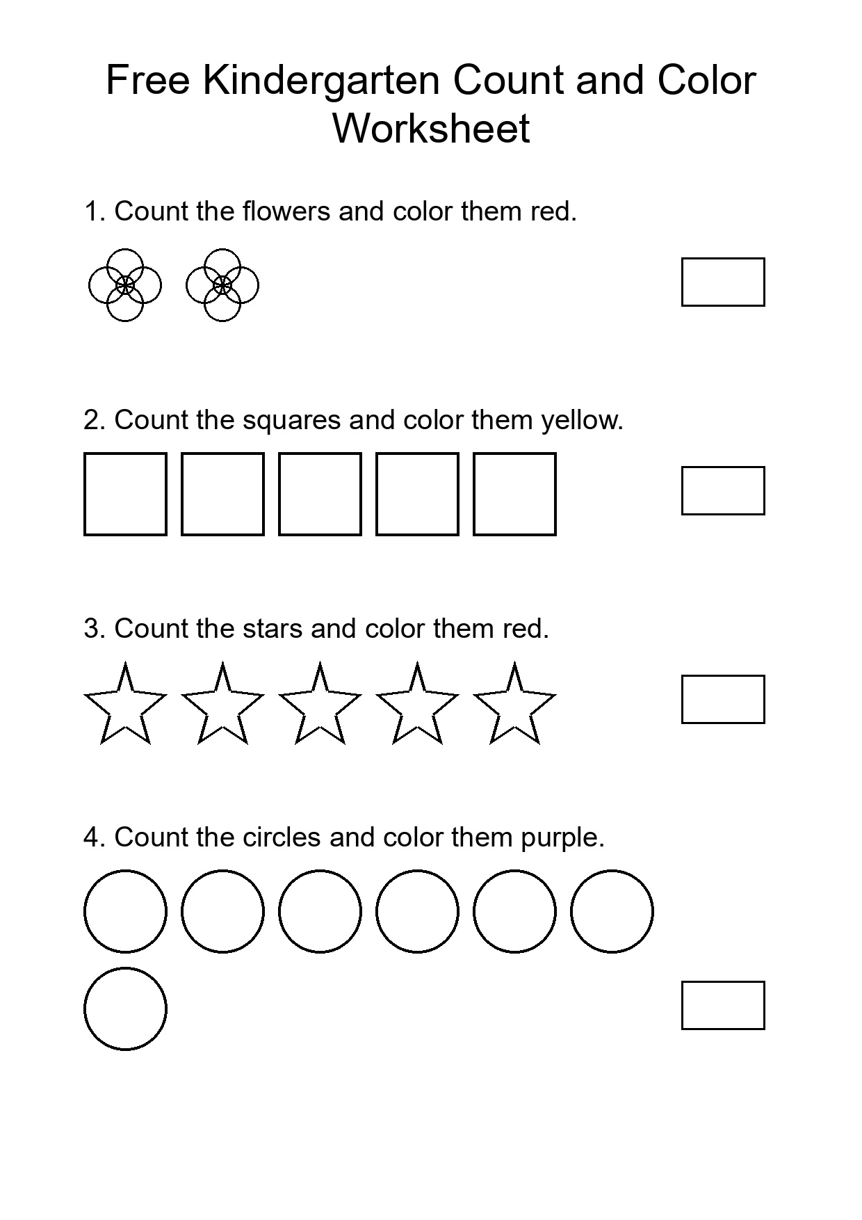 Free Kindergarten Count and Color Worksheet