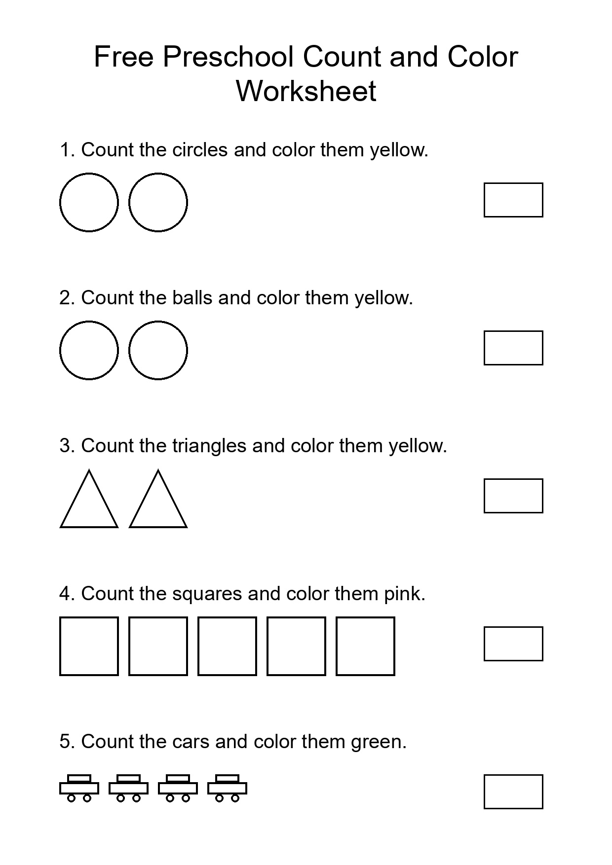 Free Preschool Count and Color Worksheet