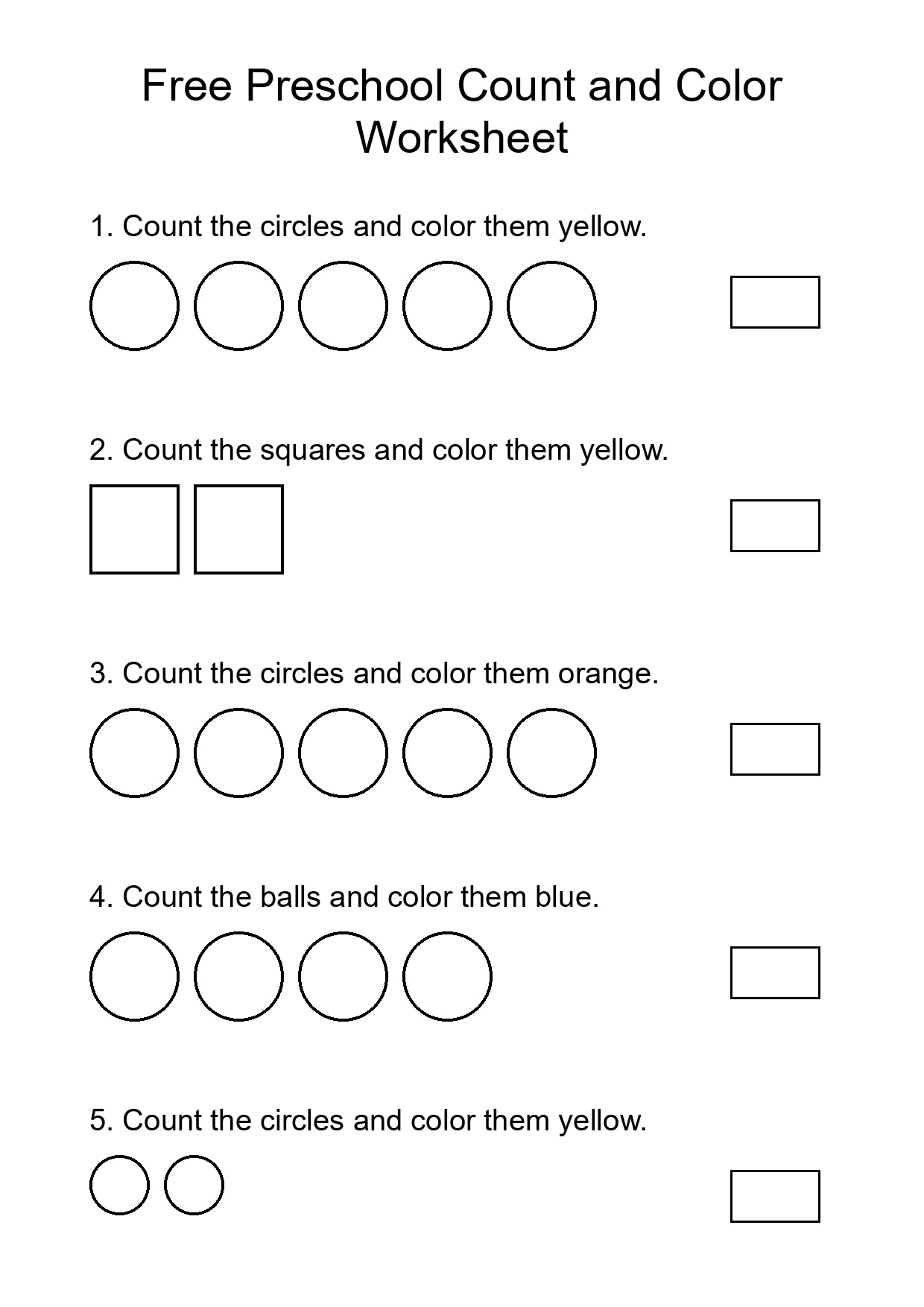 Free Preschool Count and Color Worksheet
