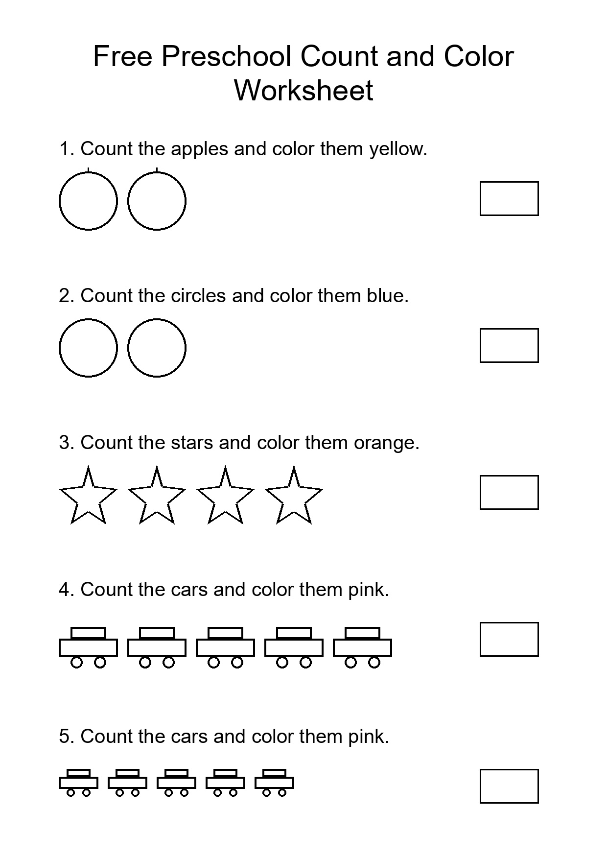 Free Preschool Count and Color Worksheet