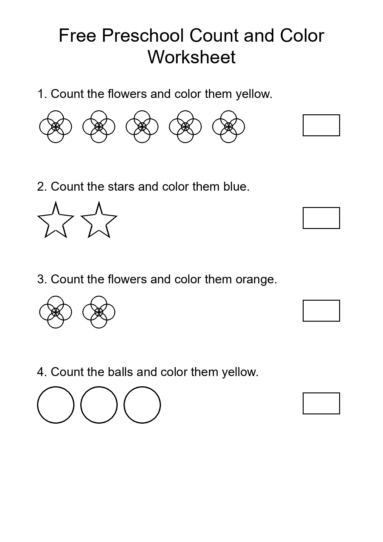 Free Preschool Count and Color Worksheet