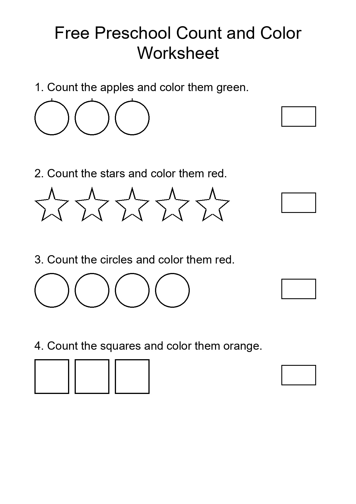 Free Preschool Count and Color Worksheet