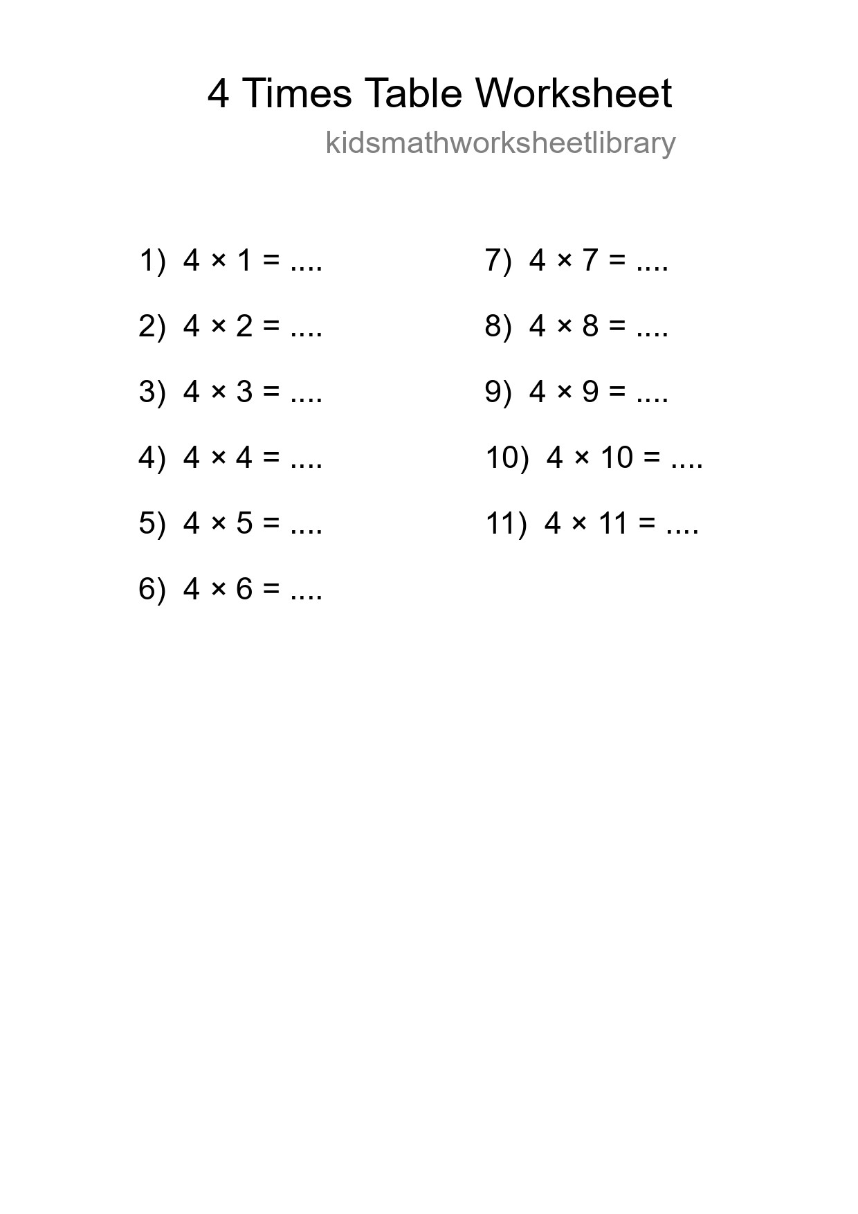 Grade 2 Multiplication Table 4 Practice - Part 53