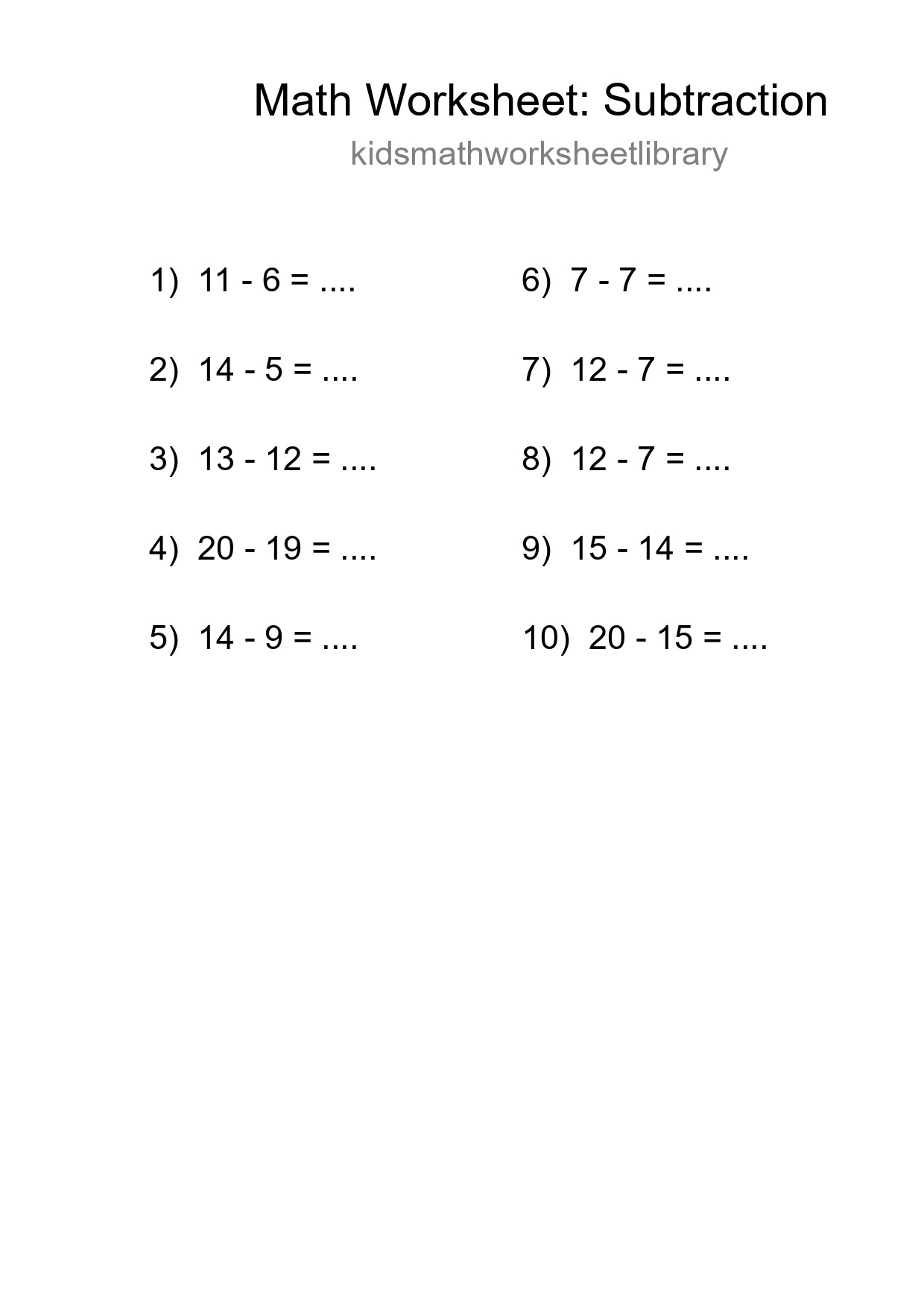 Grade 2 Subtraction Practice Worksheet (10 Problems) - Part 294
