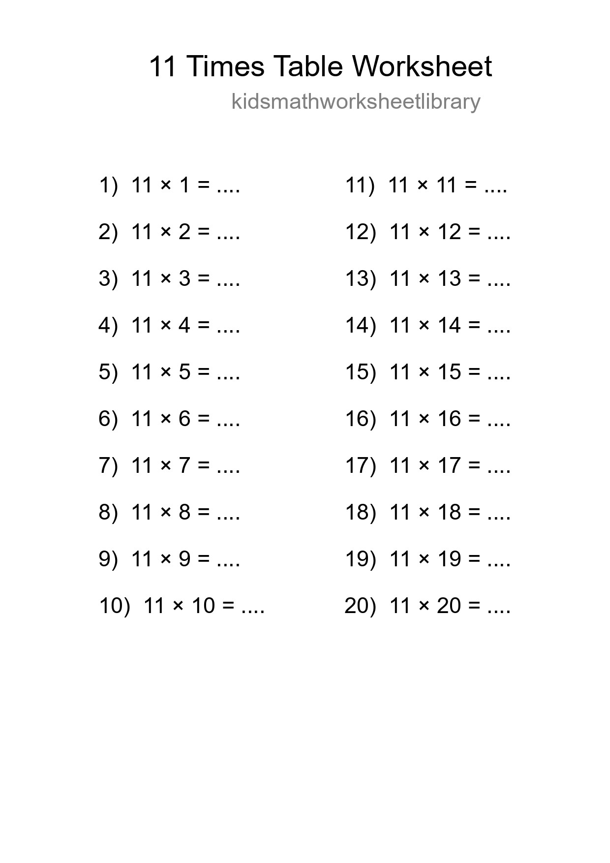 Grade 4 Multiplication Table 11 Practice - Part 152