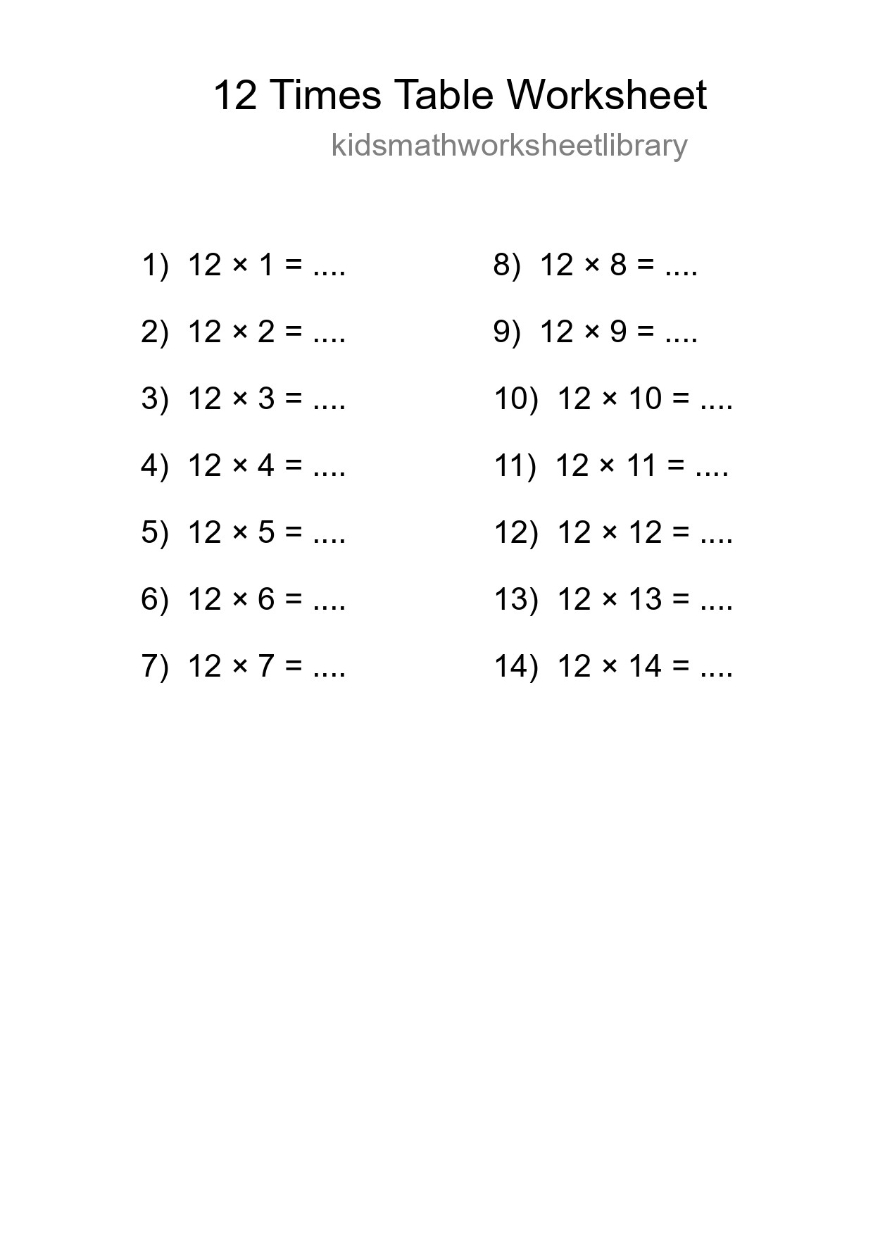 Grade 4 Multiplication Table 12 Practice - Part 42