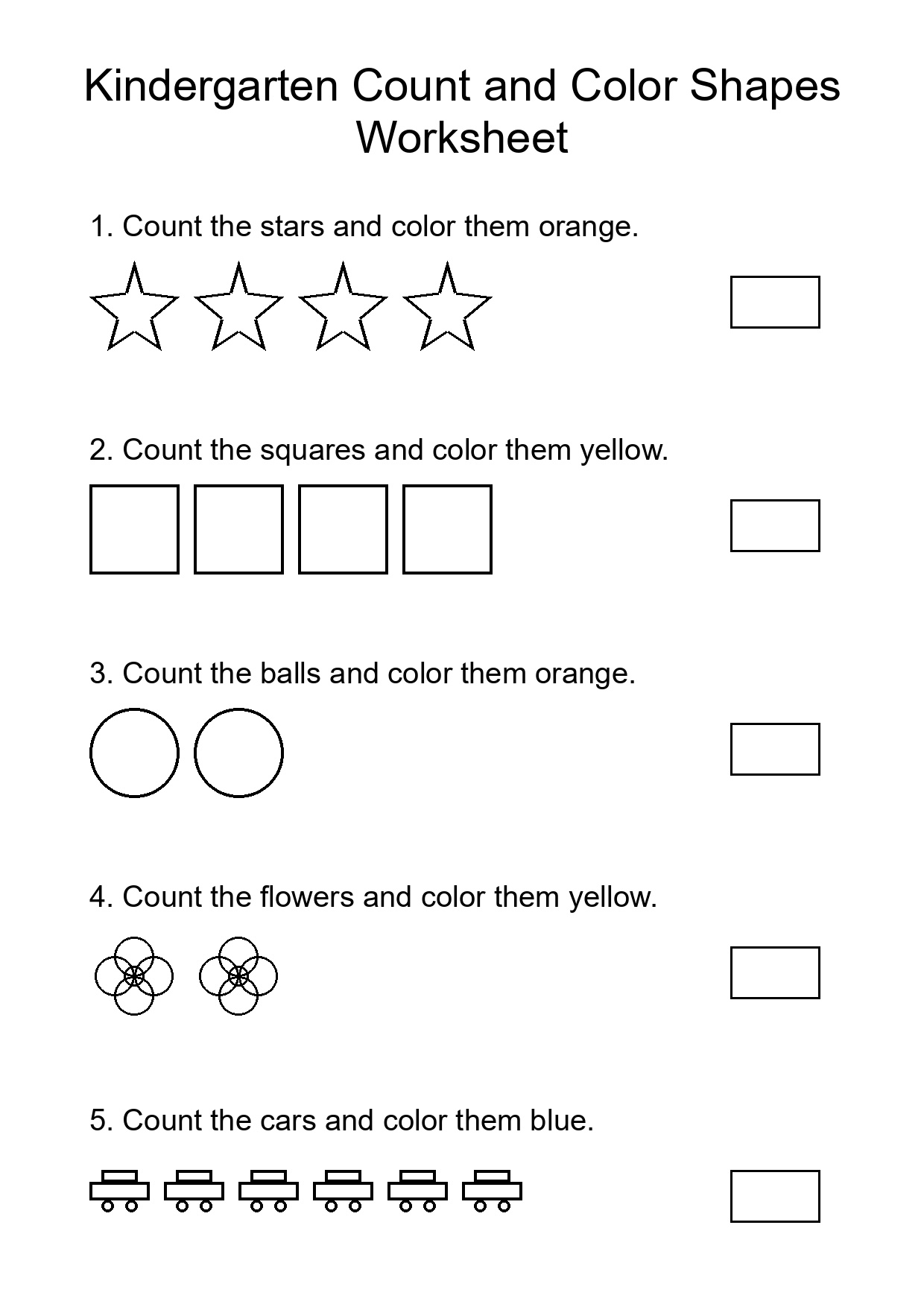 Kindergarten Count and Color Shapes Worksheet