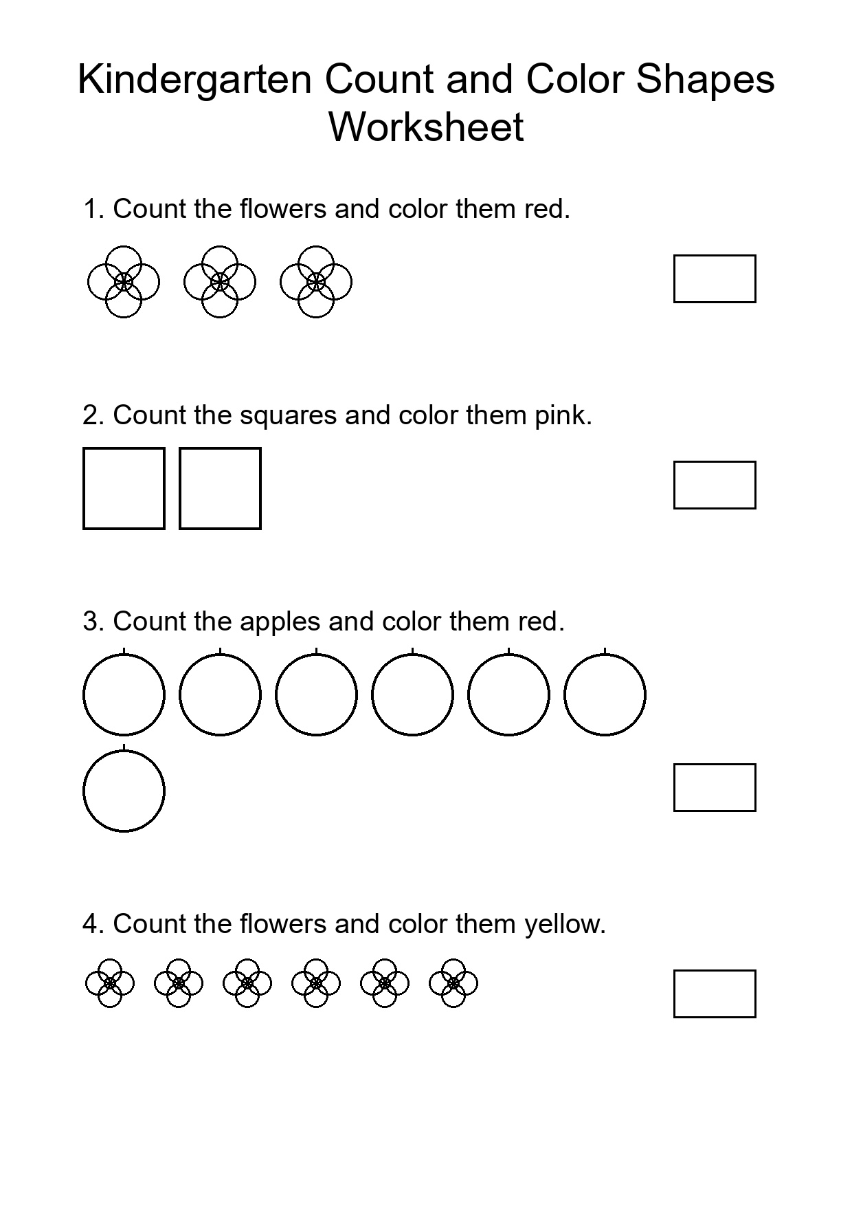 Kindergarten Count and Color Shapes Worksheet
