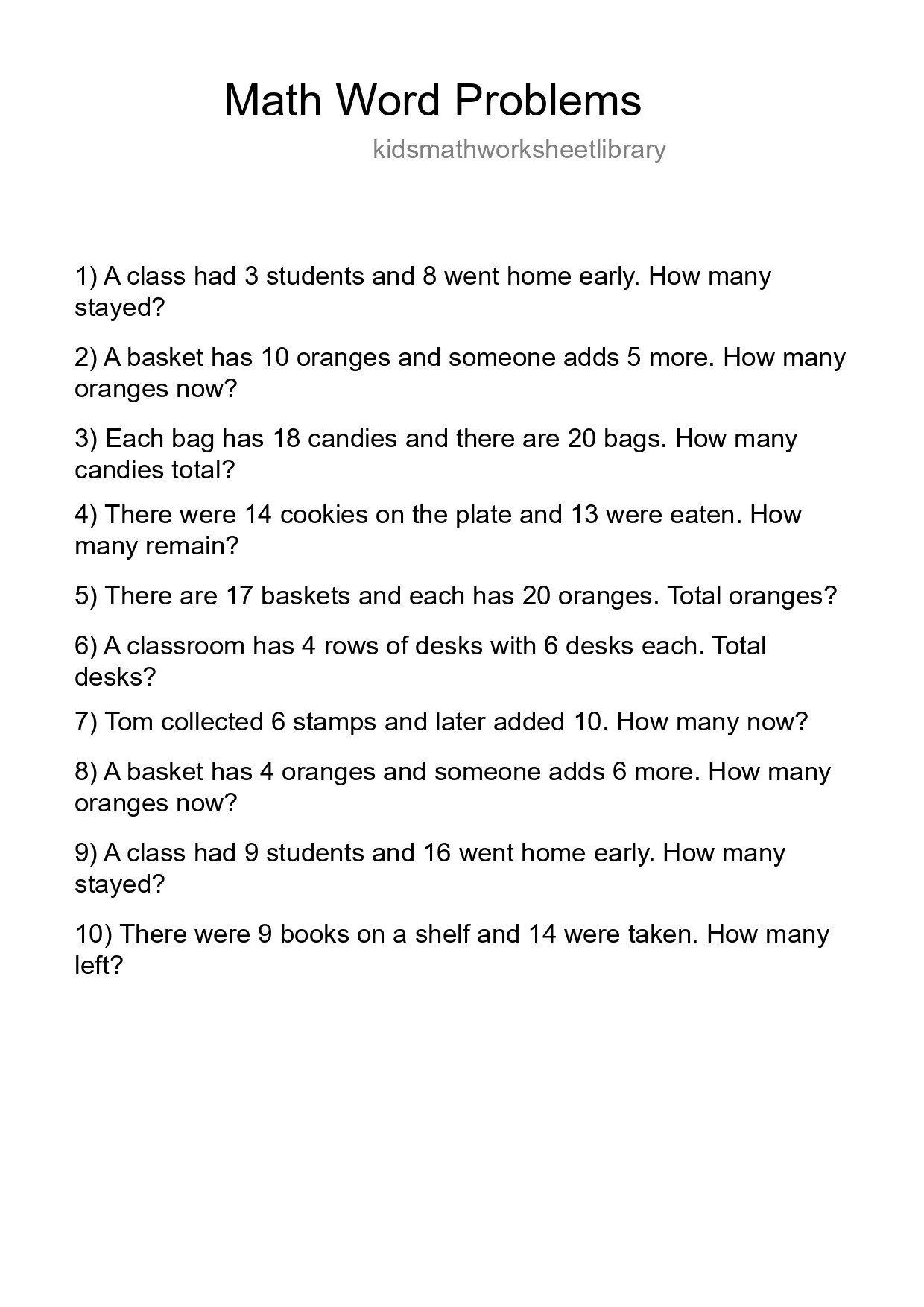 Math Word Problem Worksheet