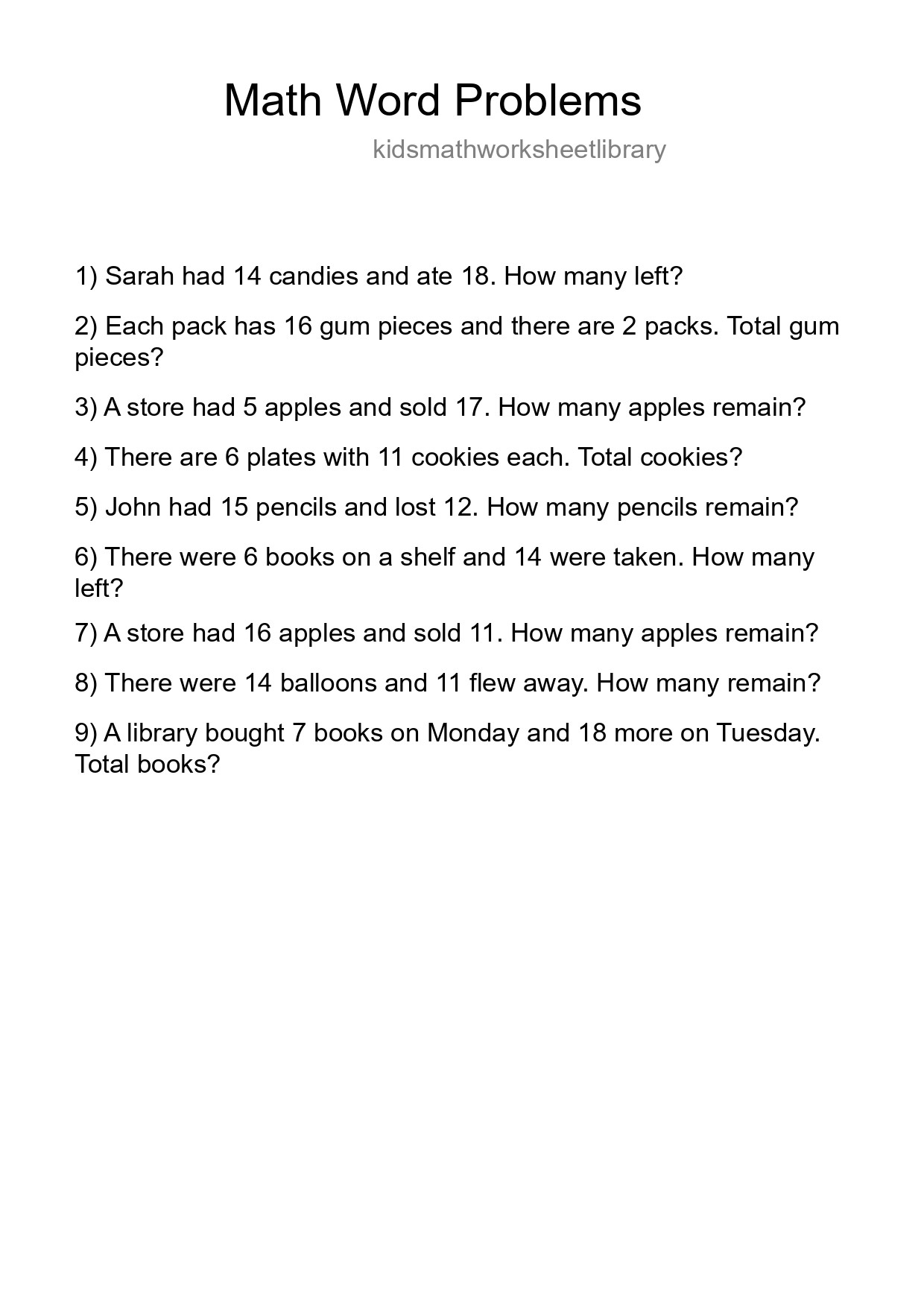Math Word Problem Worksheet