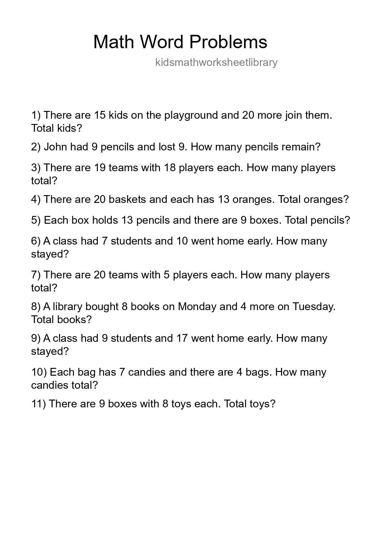 Math Word Problem Worksheet