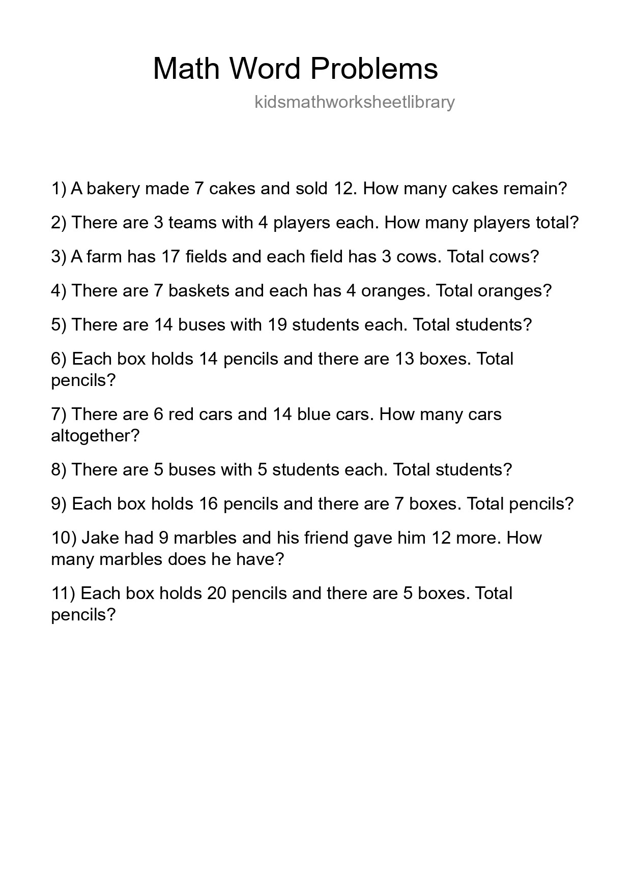 Math Word Problem Worksheet