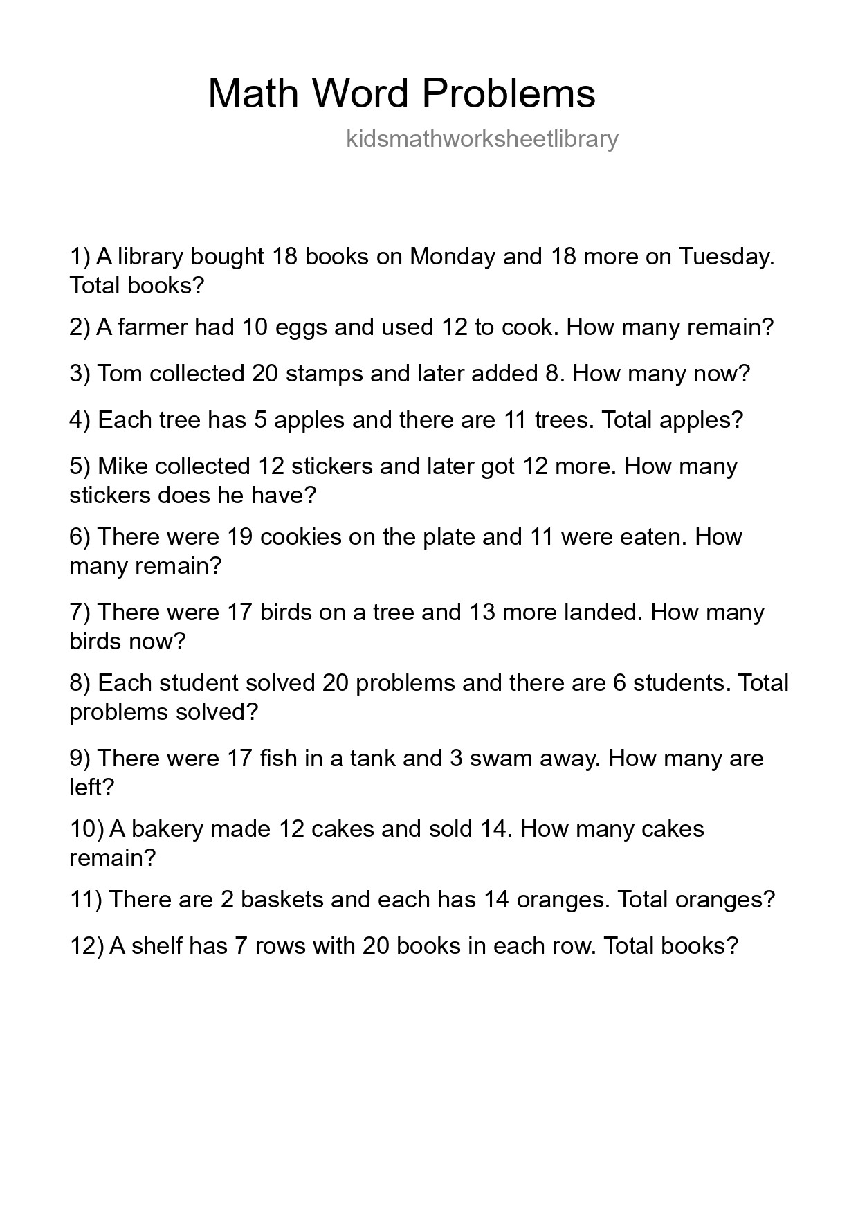 Math Word Problem Worksheet