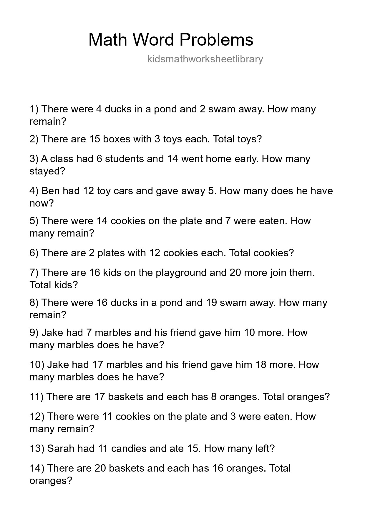 Math Word Problem Worksheet