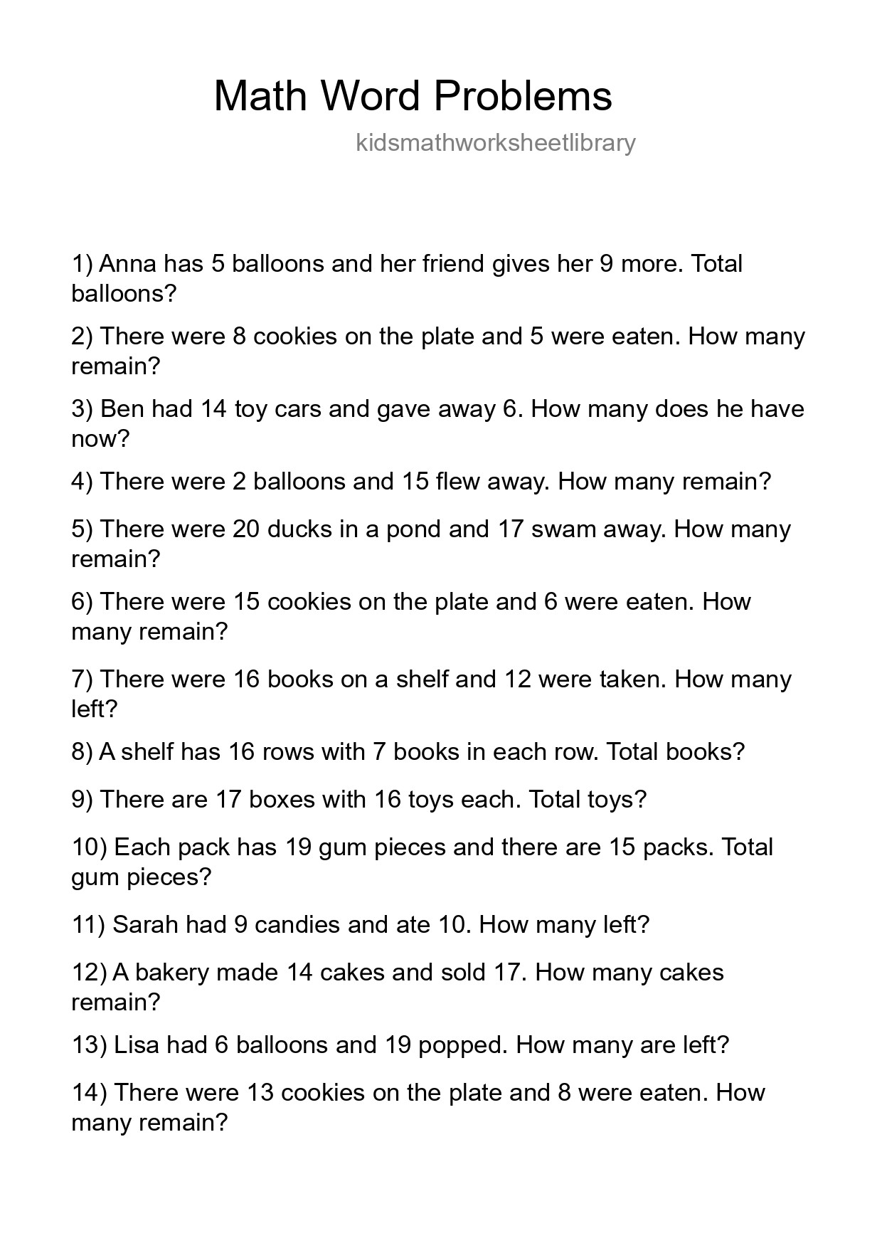 Math Word Problem Worksheet